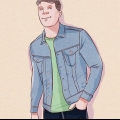 Vestindo uma jaqueta jeans